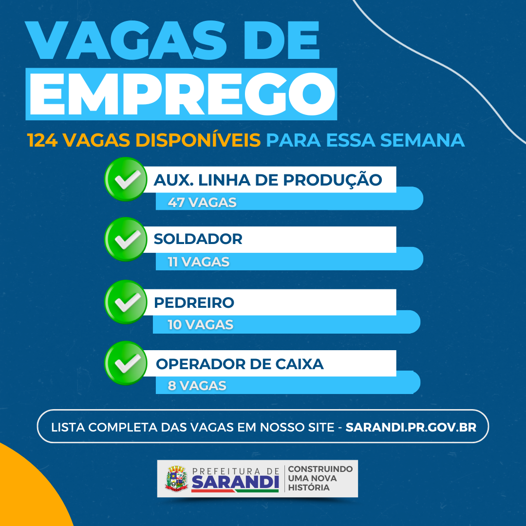 Agência do trabalhador de Sarandi inicia semana ofertando 124 vagas de emprego